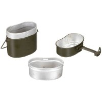 Original Bundeswehr Kochgeschirr - 3teilig - Essgeschirr - 100 % Aluminium - neuwertig mit Lagerspuren - Deutsche Armee