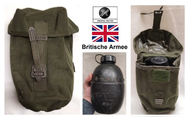 Britische Feldflaschen Set - inkl. Tasche - ca. 1 Liter - schwarz - NSN: 8465-99-709-4430 - Original Militär