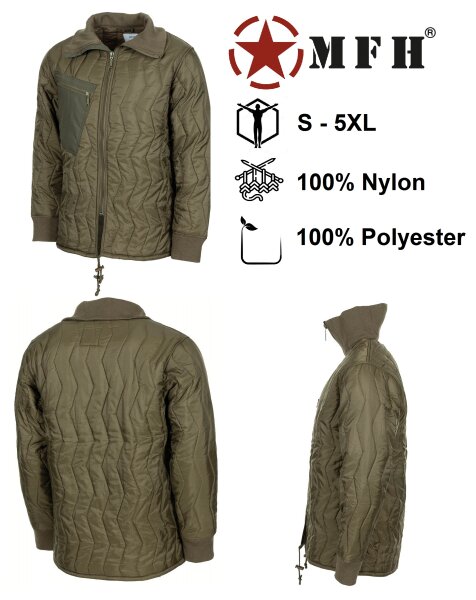 BW Unterziehjacke "Kälteschutz" - oliv - sehr warm - Steppjacke mit Front-Reißverschluss - hochschließender Kragen