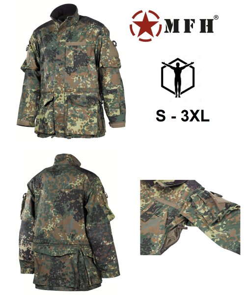 Bundeswehr Kampfjacke - Einsatz-/Übungsjacke - lang - flecktarn - Obermaterial: 65 % Baumwolle, 35 % Polyester