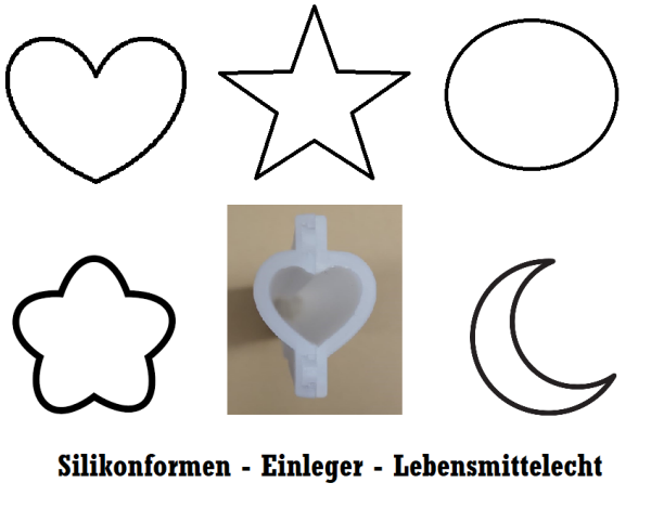 Silikonform - Seifeneinleger - Herz Stern Mond Kreis Blume