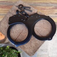 Stahl Handschellen - Handfesseln - "Deluxe" - schwarz - mit Zwischenkette und Drehlager - Double Lock Klassiker