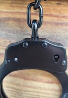 Stahl Handschellen - Handfesseln - "Deluxe" - schwarz - mit Zwischenkette und Drehlager - Double Lock Klassiker