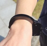 Stahl Handschellen - Handfesseln - "Deluxe" - schwarz - mit Zwischenkette und Drehlager - Double Lock Klassiker