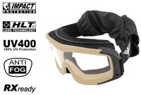 KHS® Military Tacticalbrille - Taktische Einsatzbrille - klar - beschussfeste HLT®- Qualitätsgläser - khaki  - UV Schutz