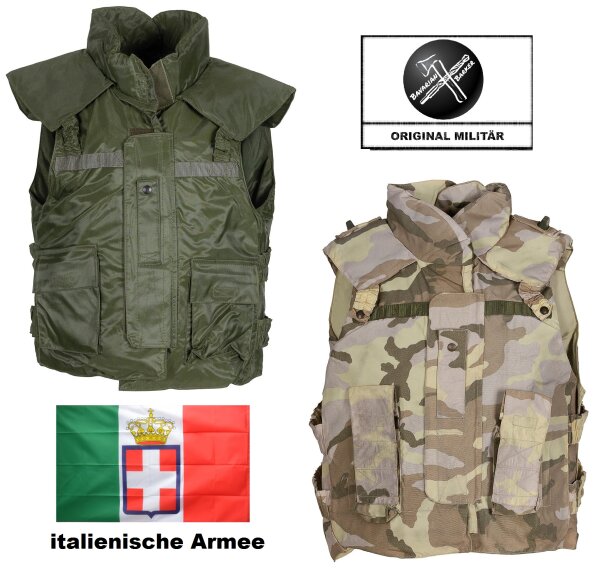 Italienische Splitterschutzweste - AP94 - weiche Kevlar - Panzerfüllungen - größenregulierbar - Original Militär